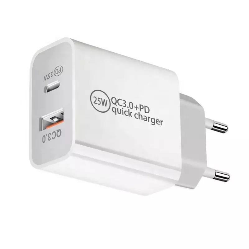 blok-pd-25w.webp Мережевий зарядний пристрій PD 2 USB Charger QC3.0+25W Max білий - Зображення 1