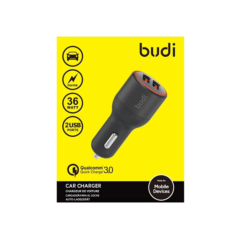 budi-2x30.jpg.webp Автомобільний зарядний пристрій адаптер Budi QC 3.0 36W - Зображення 1